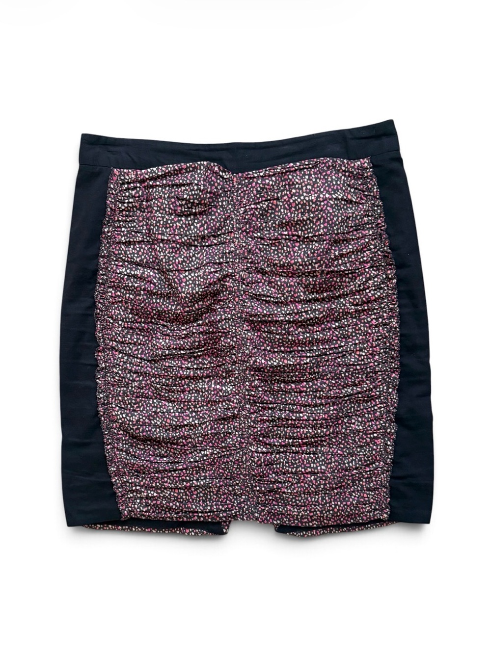 J. Crew Black Panel Pink Speckle Ruched Mini Pencil Skirt